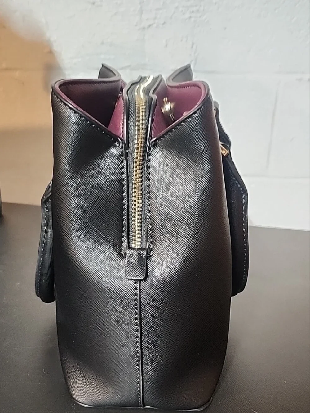ALDO Black Satchel with Plum Trim and Gold Hardware
